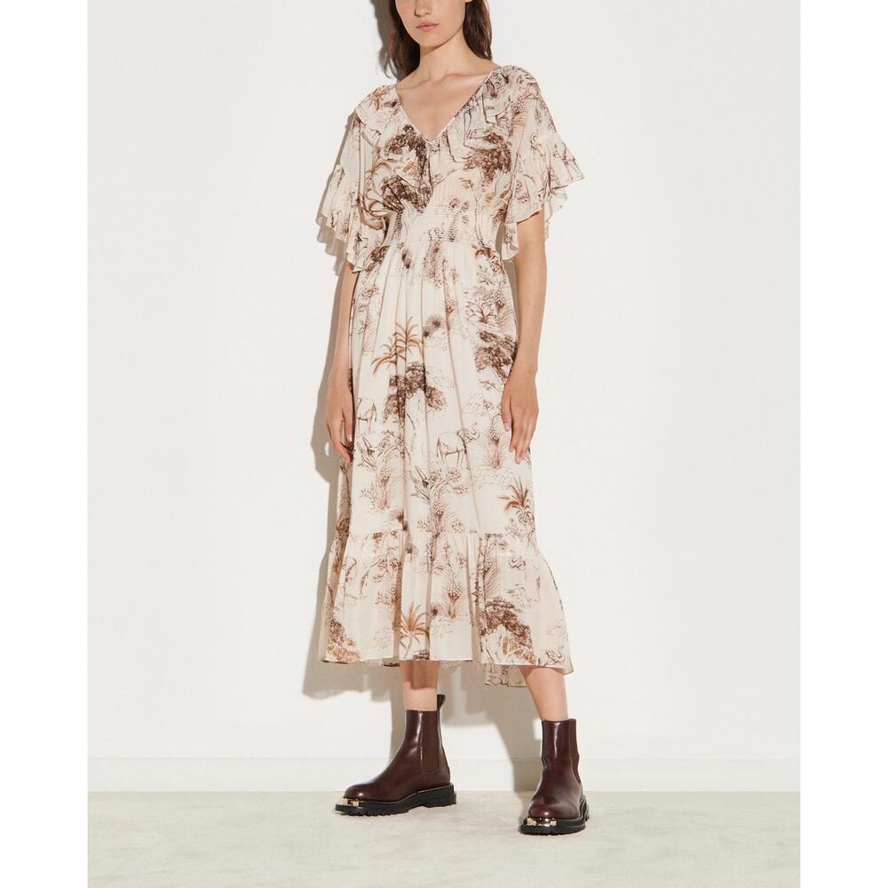 Sandro Paris Safari Toile Ruffle Midi Dress - Picture 3 of 11